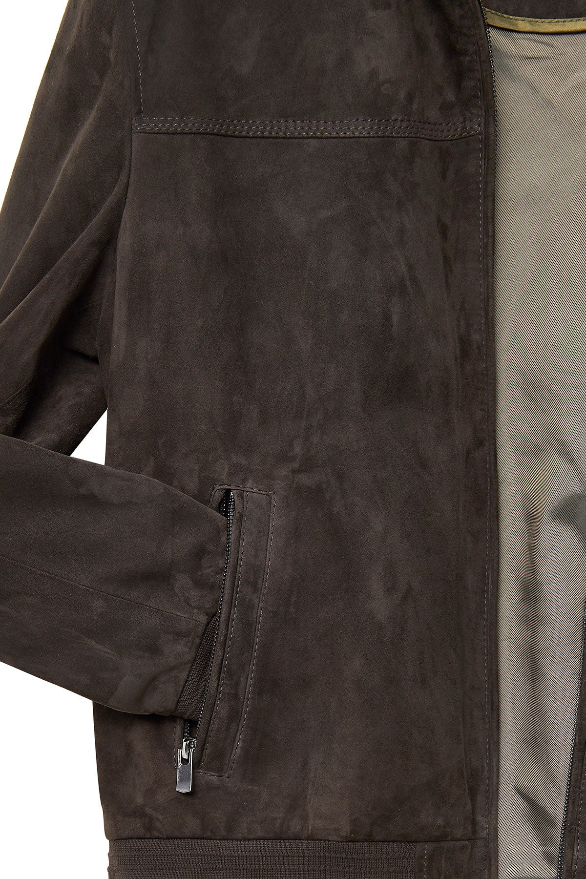 Marcelo Men's Mandarin Brown Collar Suede Leather Jacket