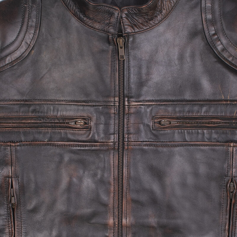 Motor Bike Distressed brown Leather Jacket For Men