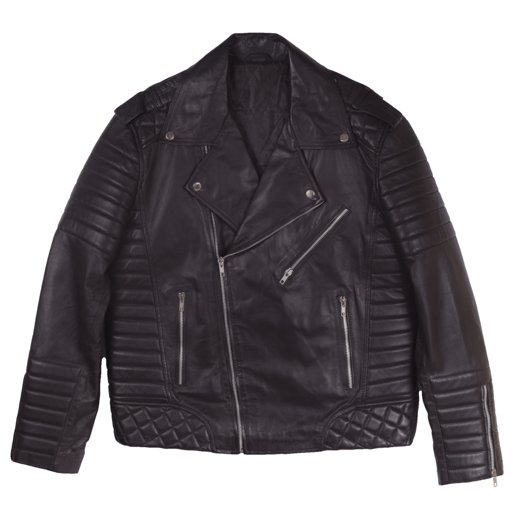 Black Quilted Men Leather Jacket