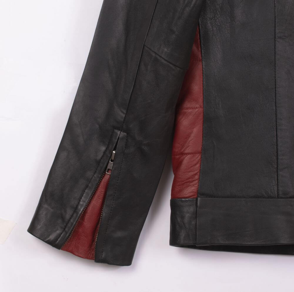 Cafe Racer Black Leather Jacket with red stripe For Men