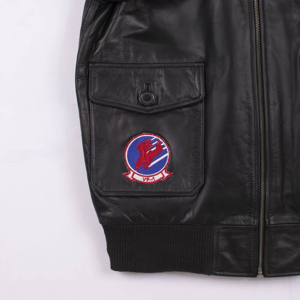 Black Bomber Leather Jacket For Men