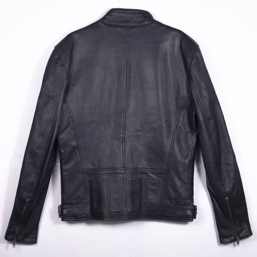 Navy Blue Distressed Leather Jacket For Men