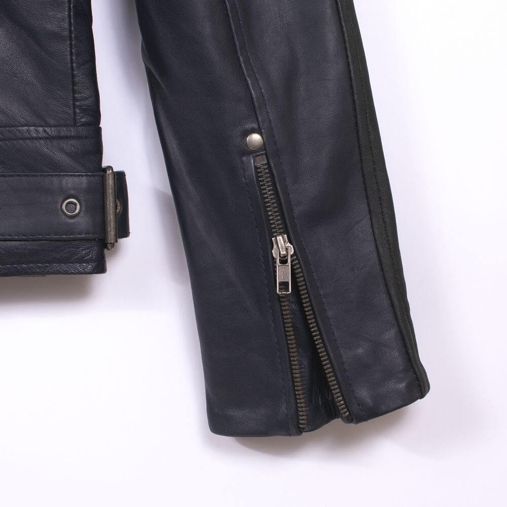 Navy Blue Distressed Leather Jacket For Men