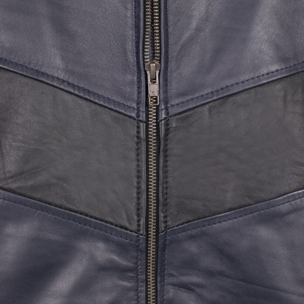 Navy Blue Distressed Leather Jacket For Men