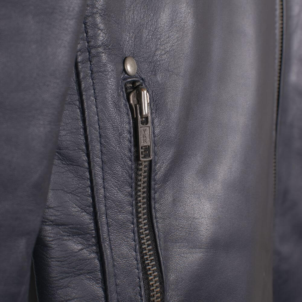 Navy Blue Distressed Leather Jacket For Men