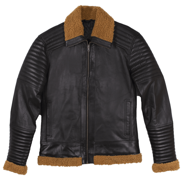 Charlie Black Leather Jacket With Fur Collar For Men