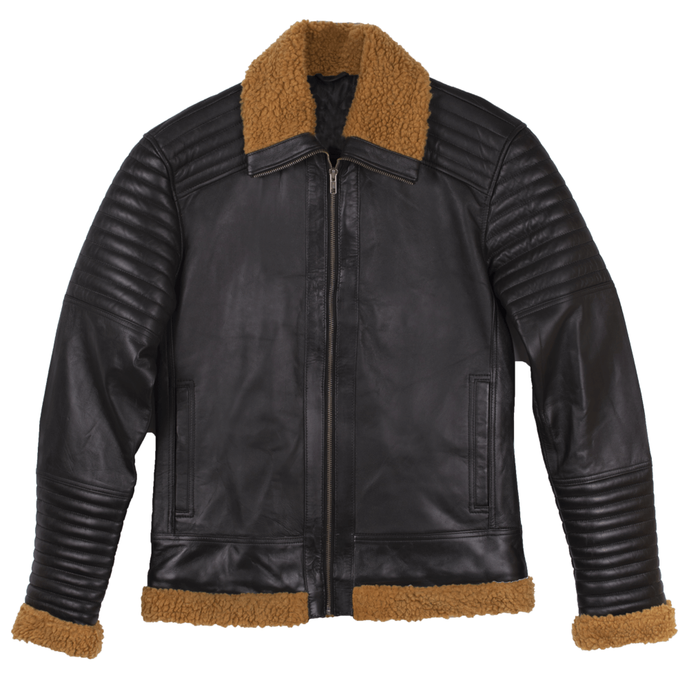 Charlie Black Leather Jacket With Fur Collar For Men