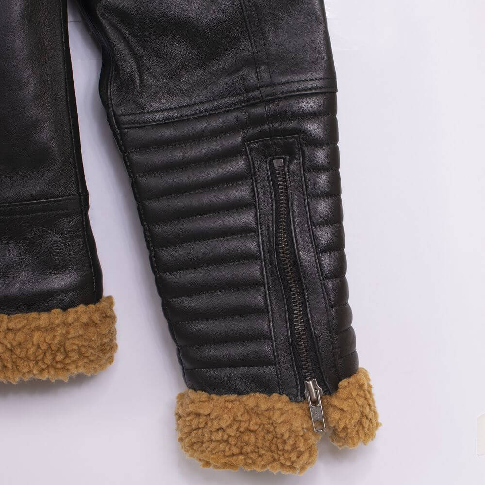 Charlie Black Leather Jacket With Fur Collar For Men