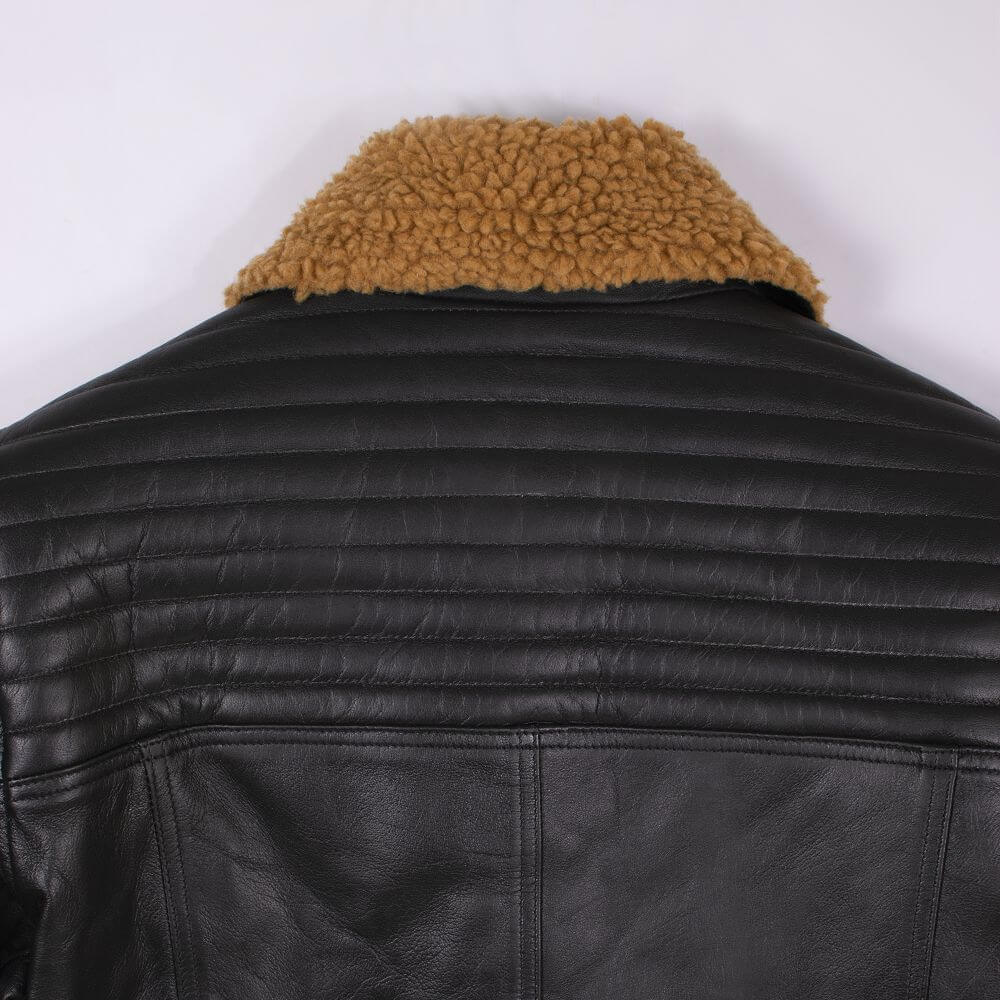 Charlie Black Leather Jacket With Fur Collar For Men