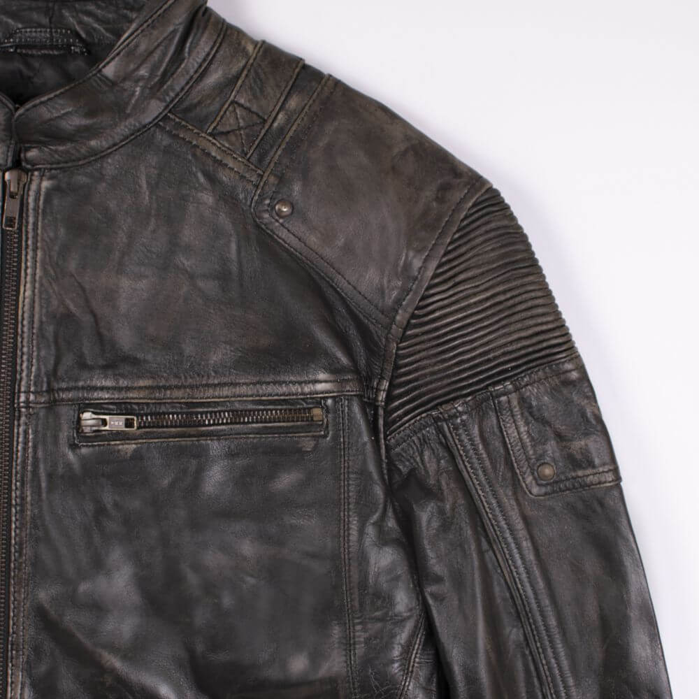 Distressed Black Leather Jacket For Men