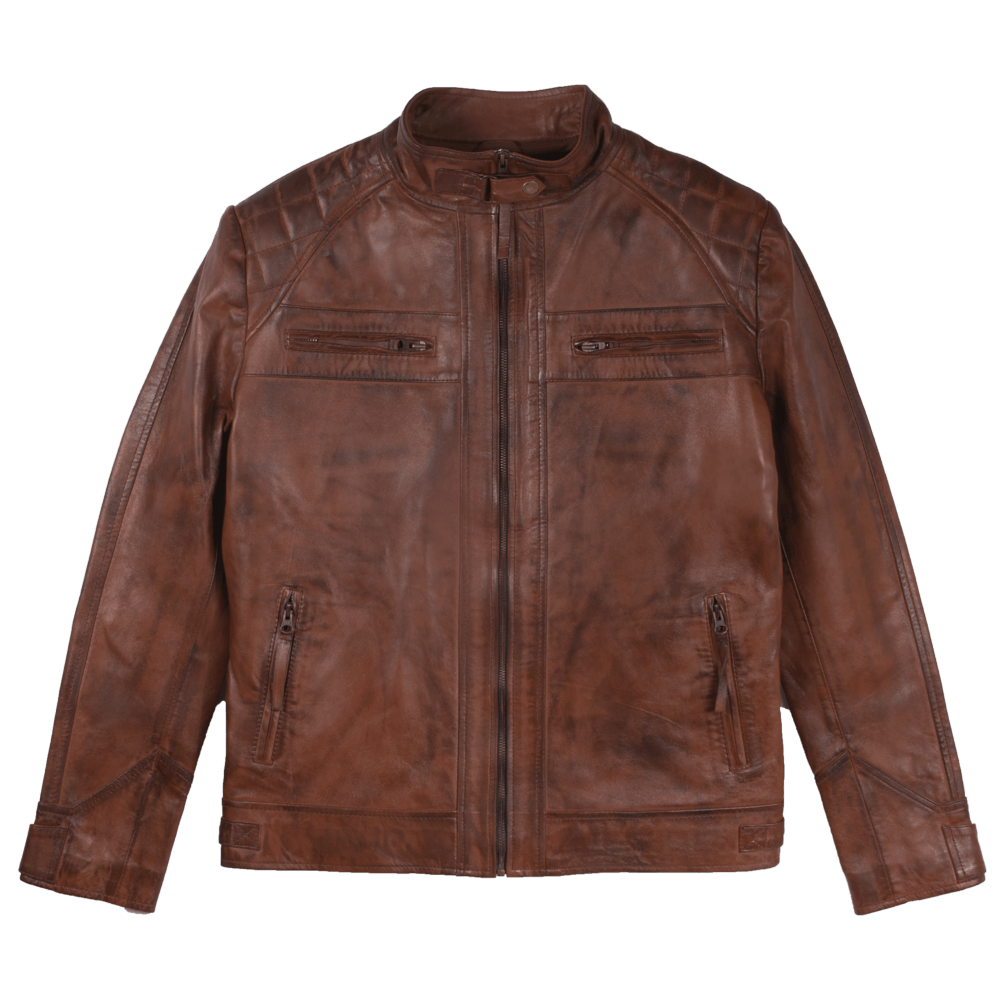 Racer Brown Quilted Leather Jacket Fort Men