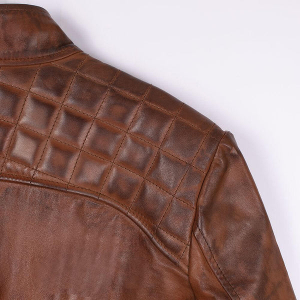 Racer Brown Quilted Leather Jacket Fort Men