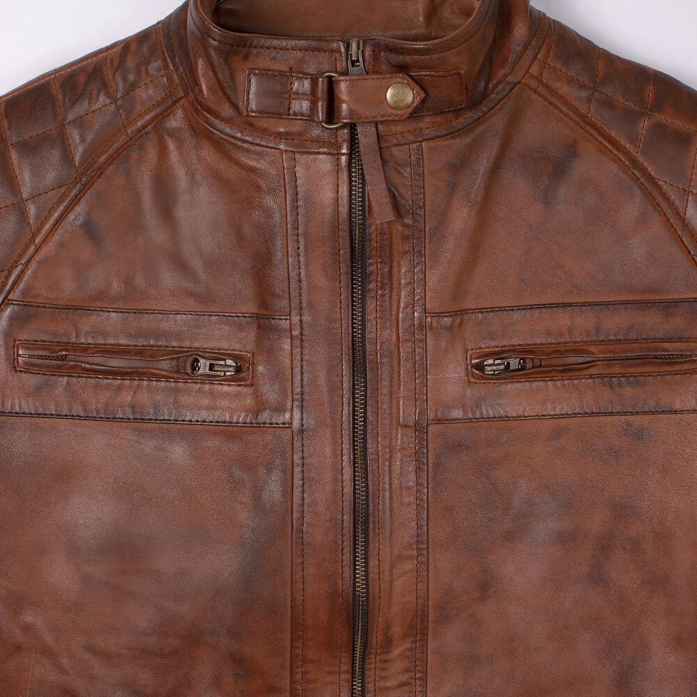 Racer Brown Quilted Leather Jacket Fort Men