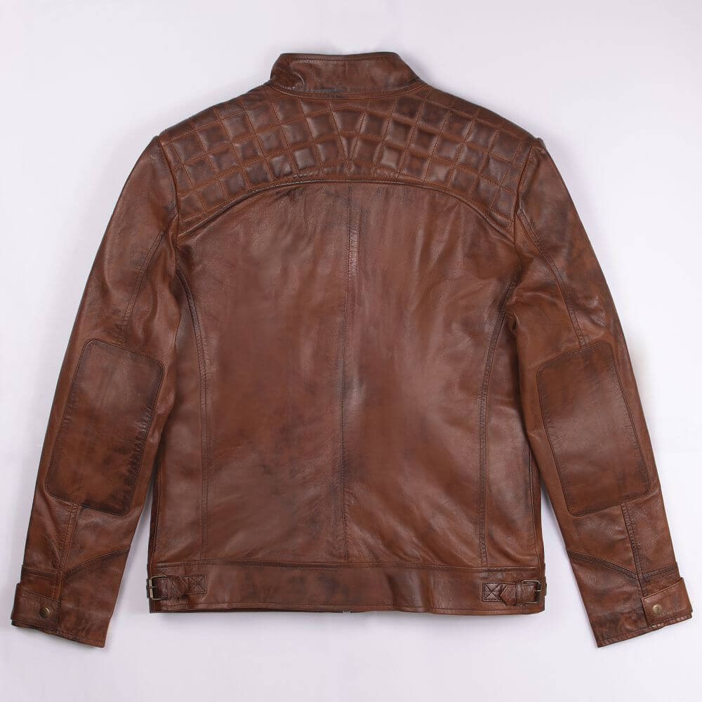 Racer Brown Quilted Leather Jacket Fort Men