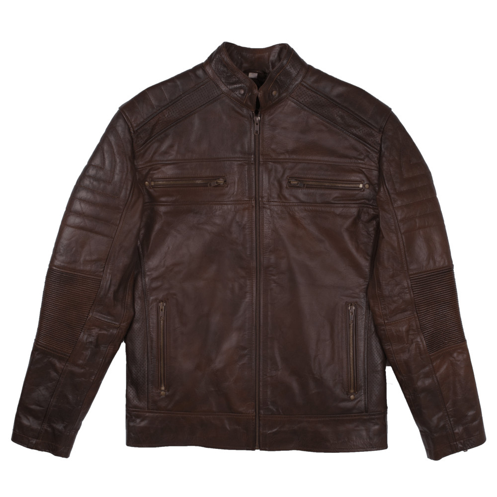 Motor Bike Dark Brown Leather Jacket For Men