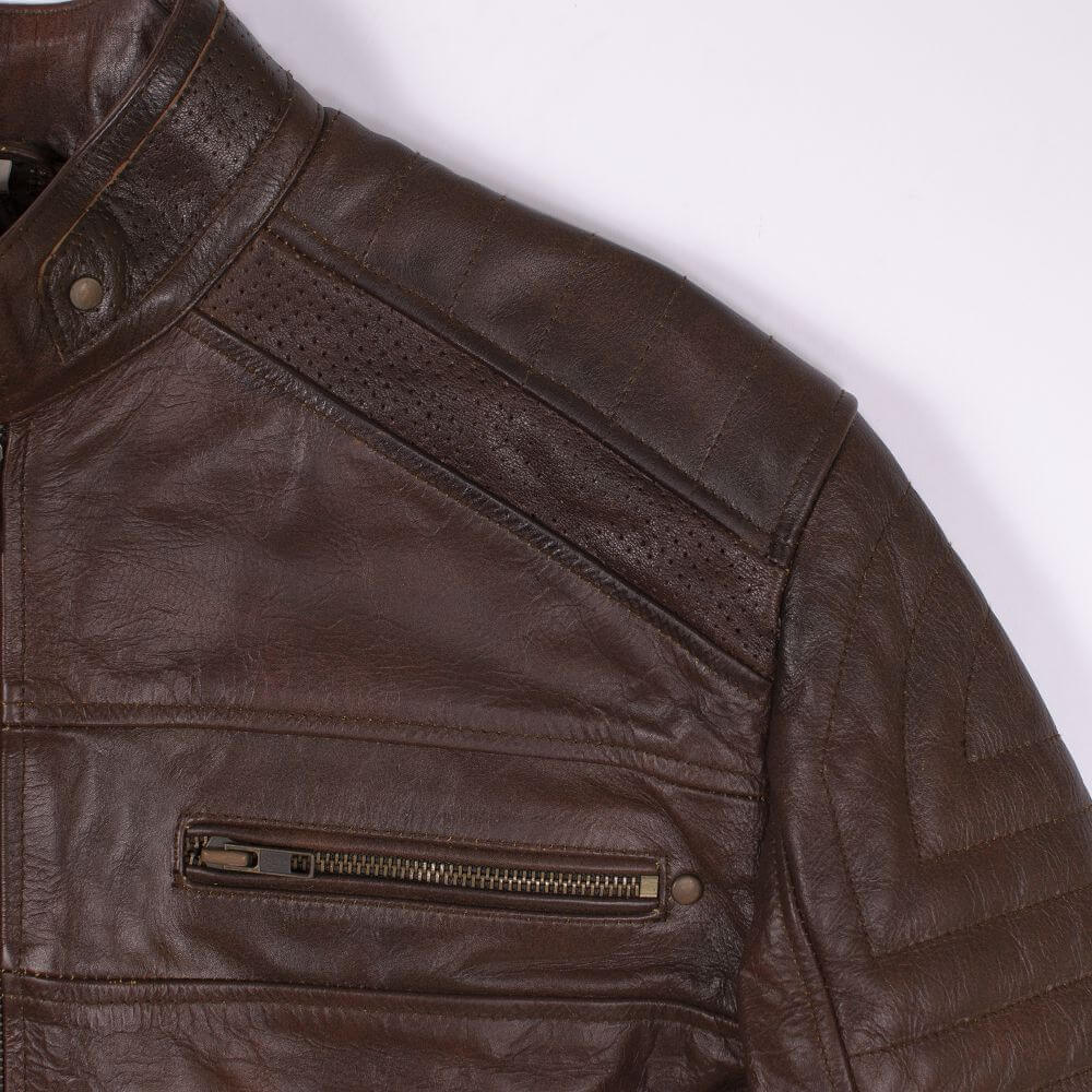 Motor Bike Dark Brown Leather Jacket For Men
