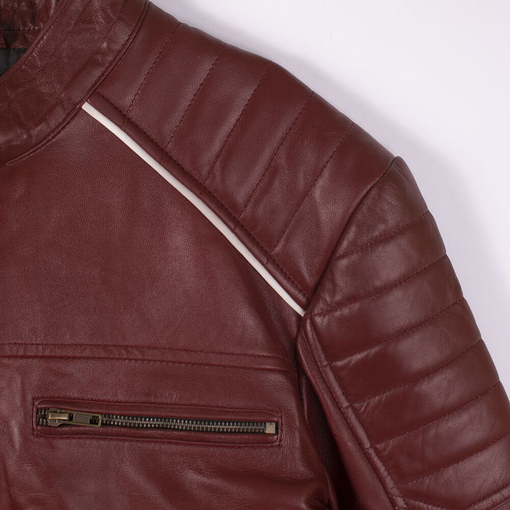 Elijah Quilted Dark Brown Leather Jacket With Double Stripes For Men