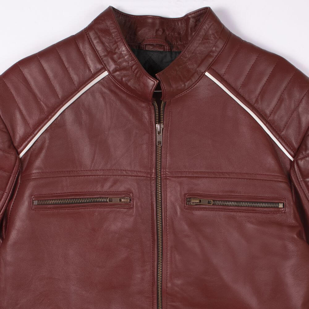 Elijah Quilted Dark Brown Leather Jacket With Double Stripes For Men