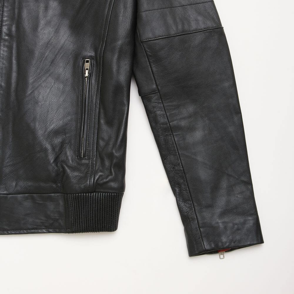 Black Leather Jacket With Red Stripe For Men