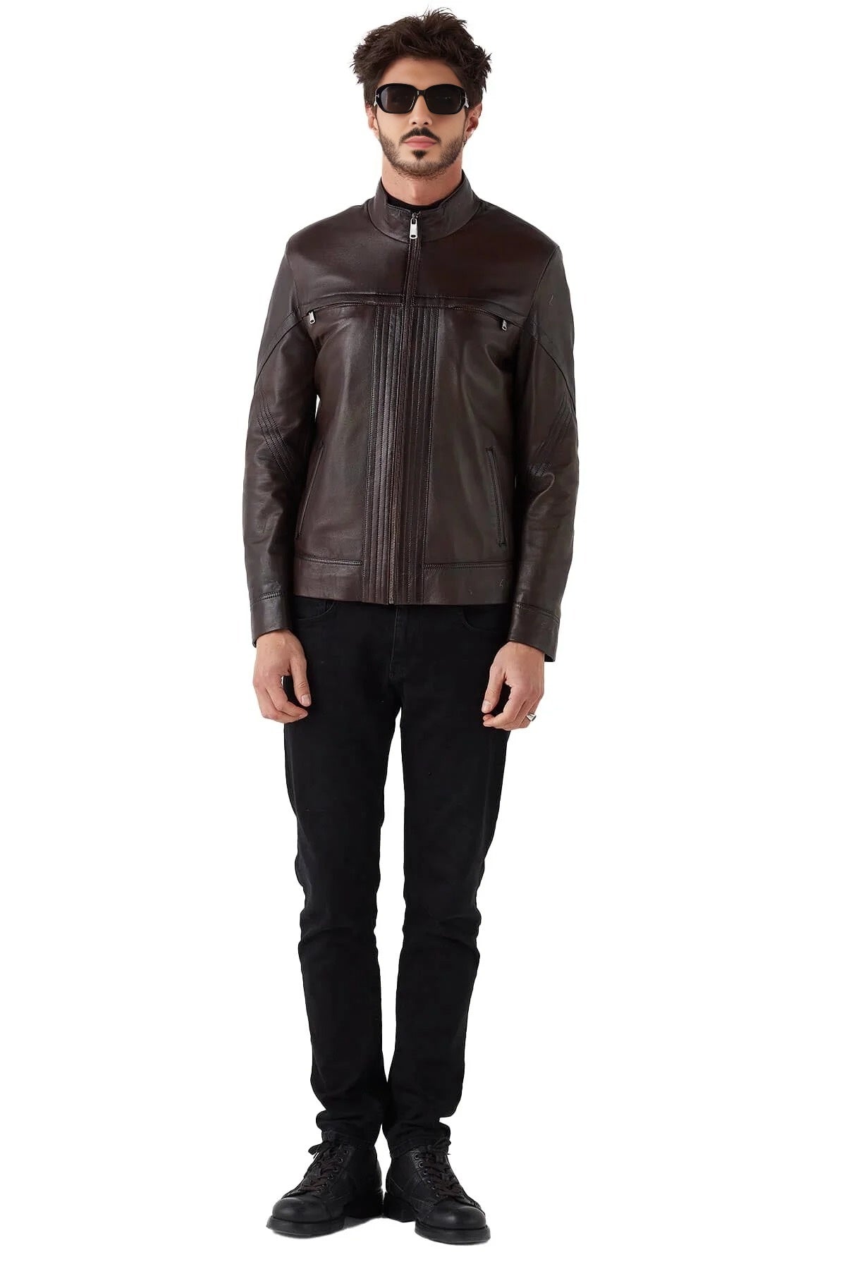 Hudson Cafe Racer Brown Leather Jacket For Men