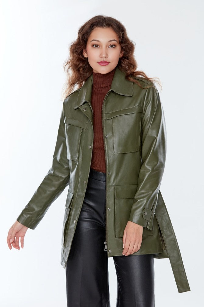 WOMEN GREEN LEATHER JACKET