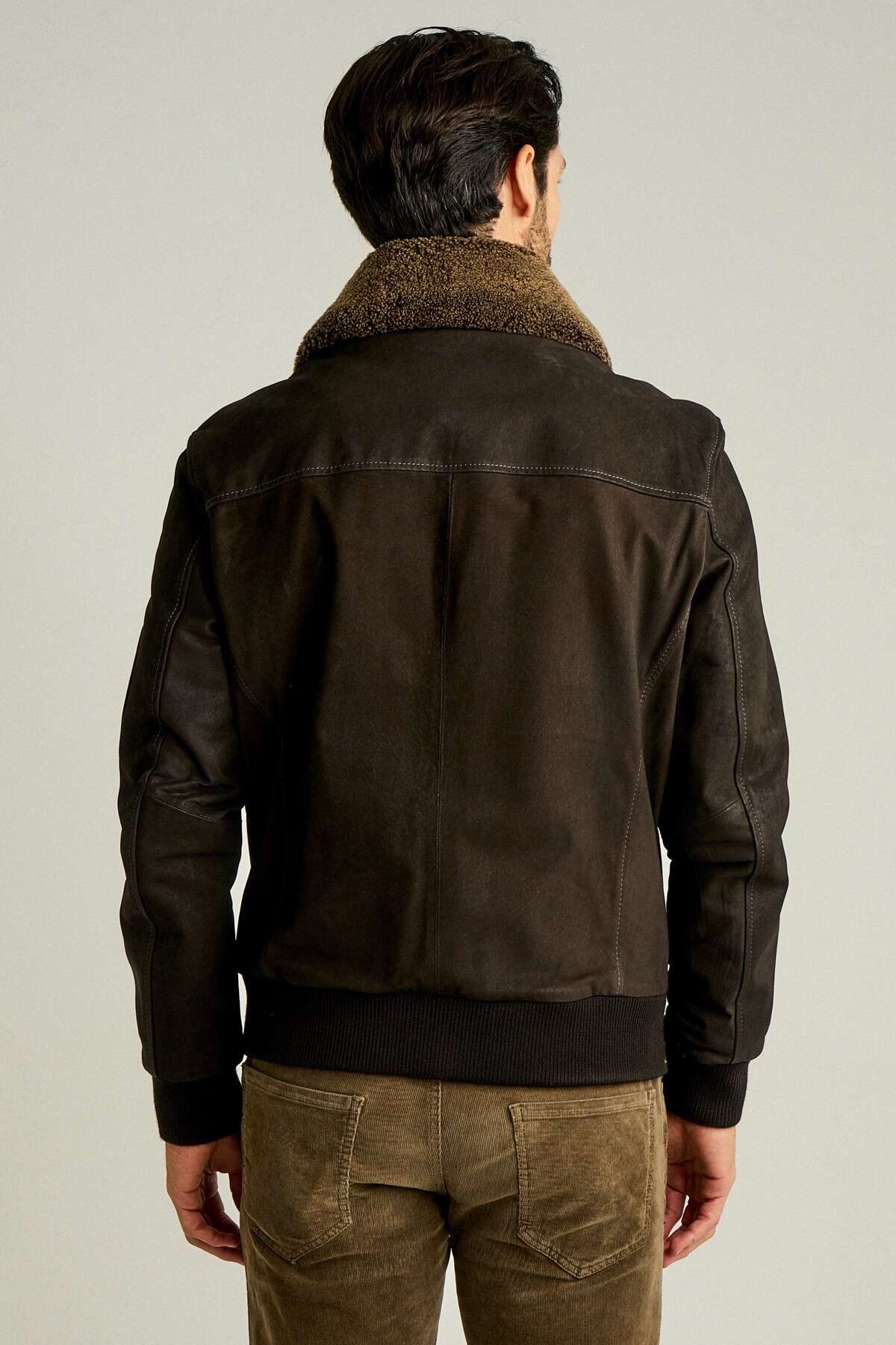 Bomber Dark Brown Fur Collar Jacket For Men