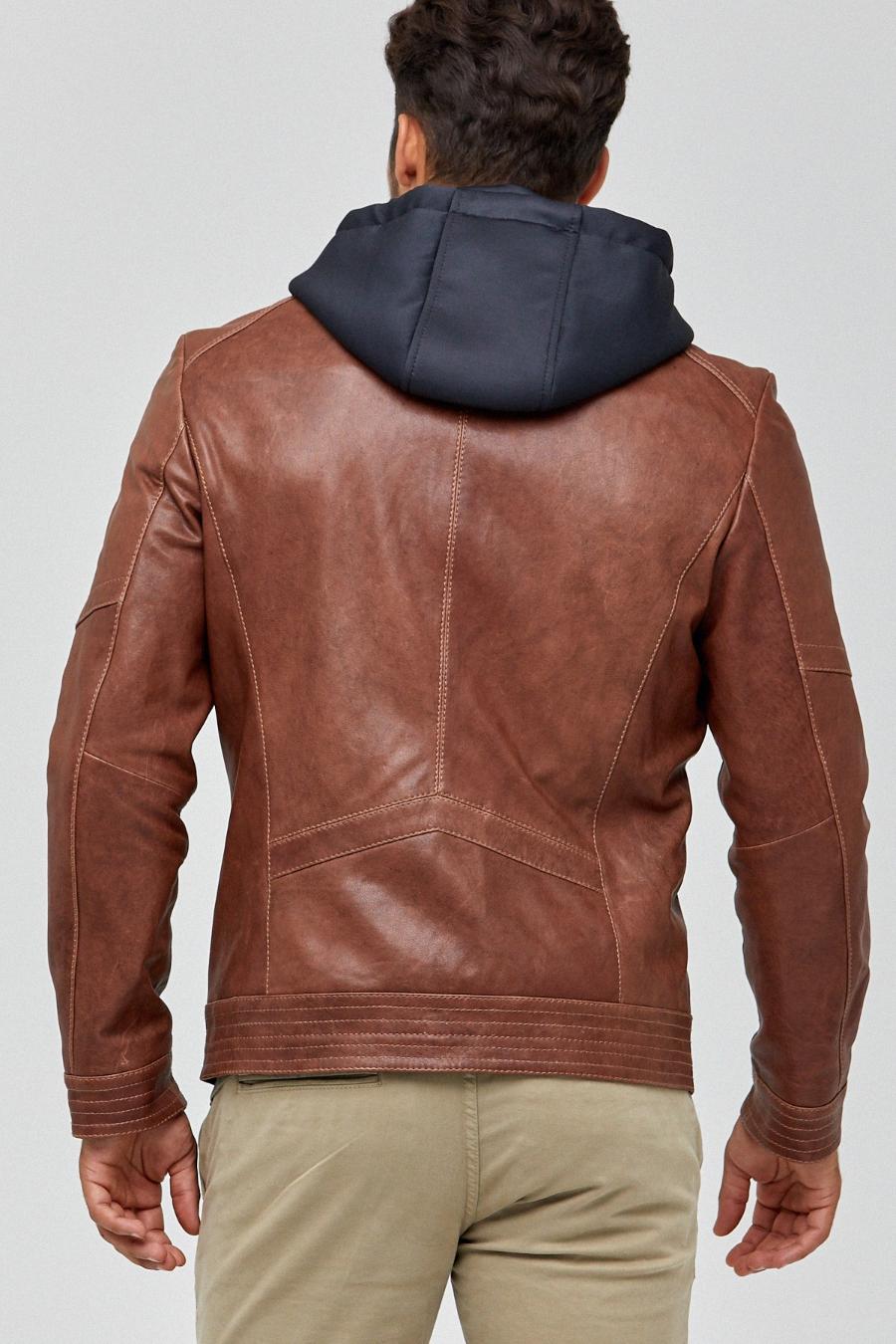 Detroit Hooded Brown Leather Jacket for Men