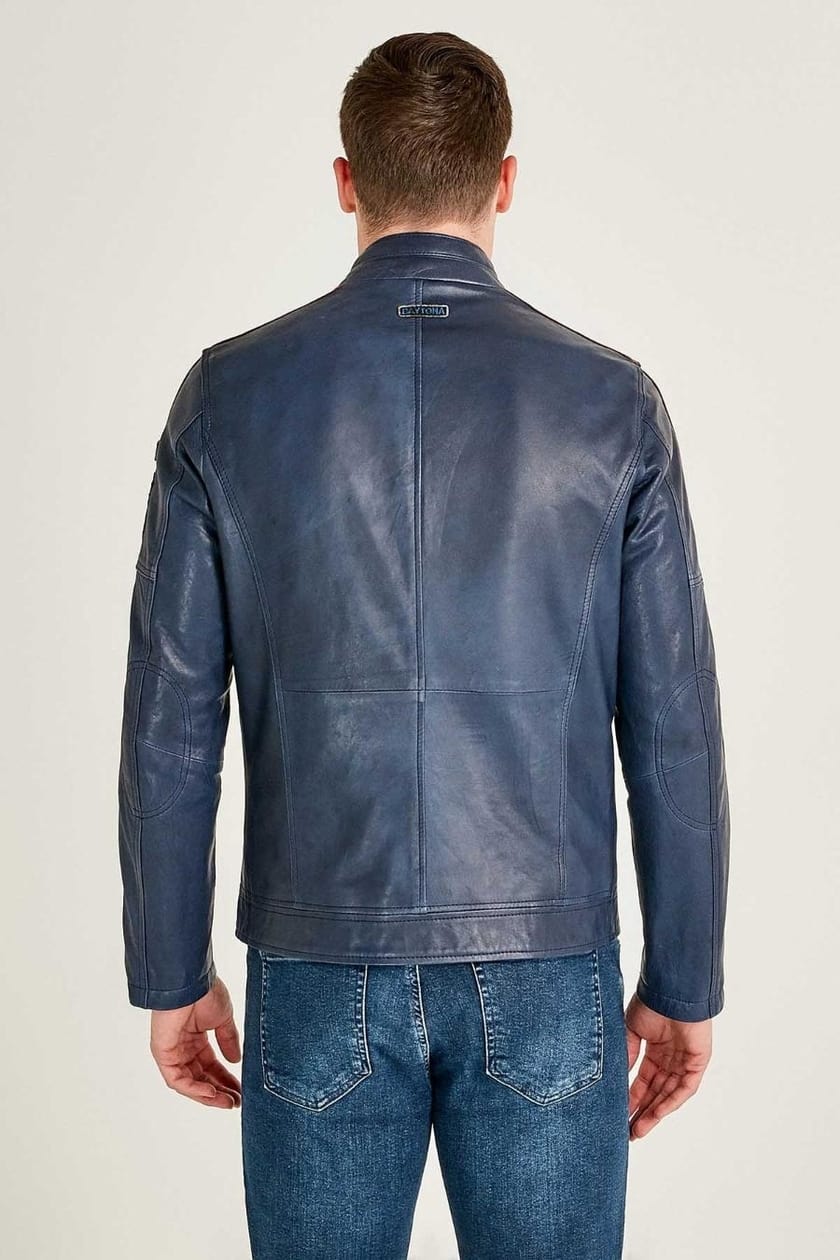 Daytona Blue Cafe Racer leather Jacket For Men