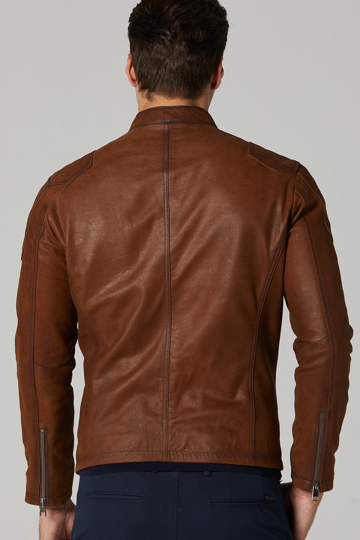 Rouge Motorcycle Leather Jacket for Men - Brown
