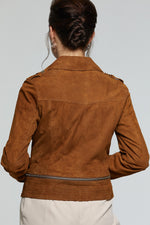 Brown Suede Biker Leather Jacket For Women