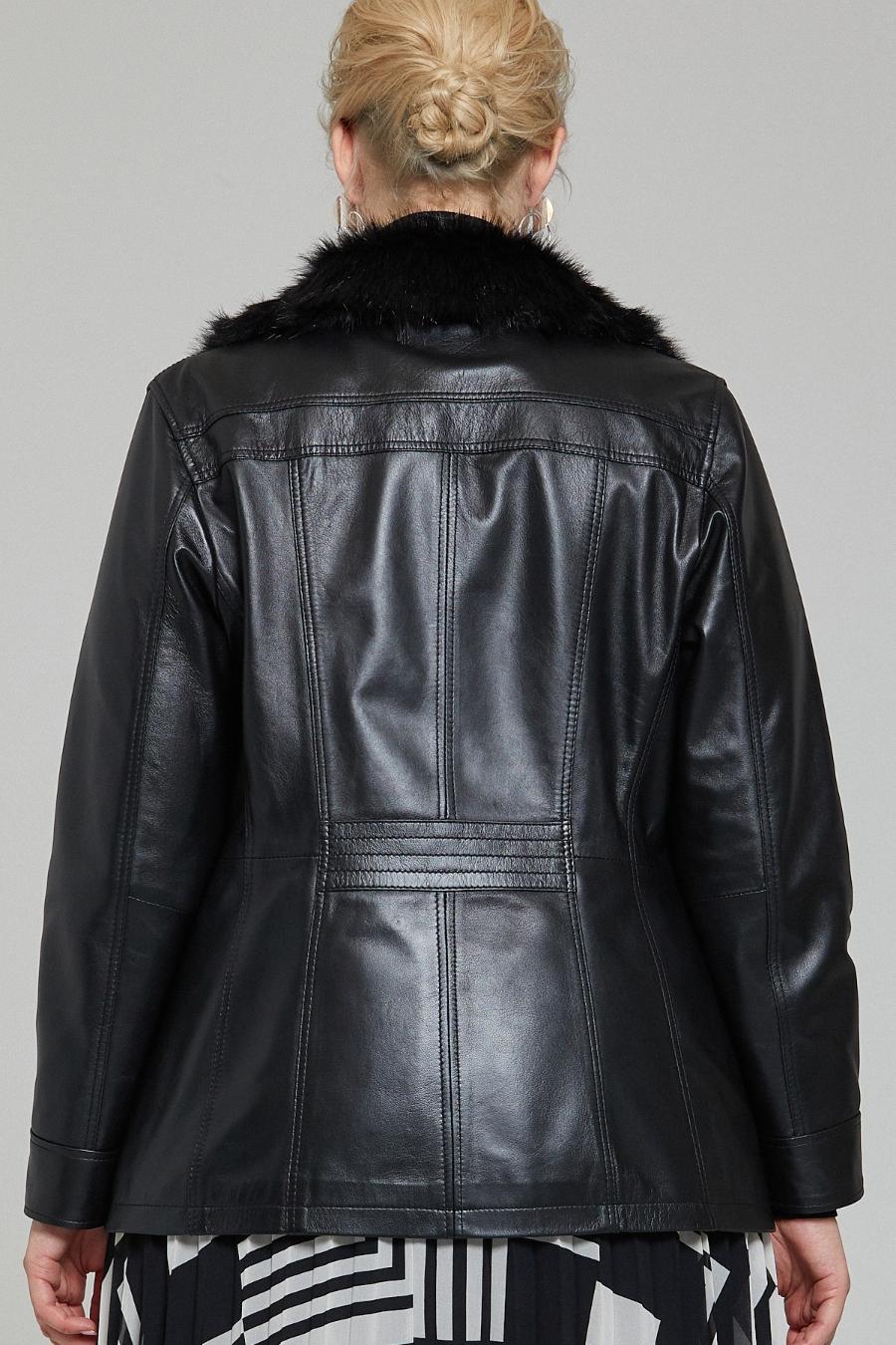 Morgan fur Collar Black Leather Jacket For Women