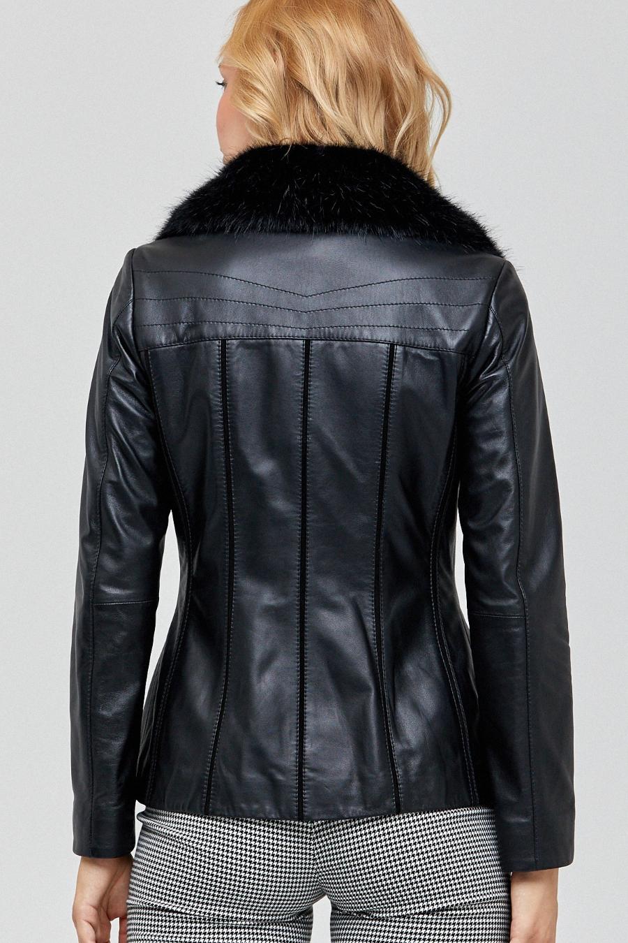 Linda Black Leather Jacket With Fur Collar  For Women