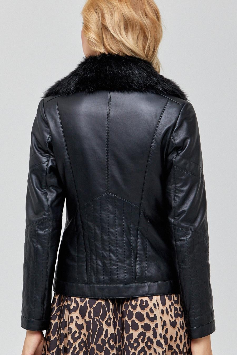 Barbara Fur Collar Black Leather Jacket For Women