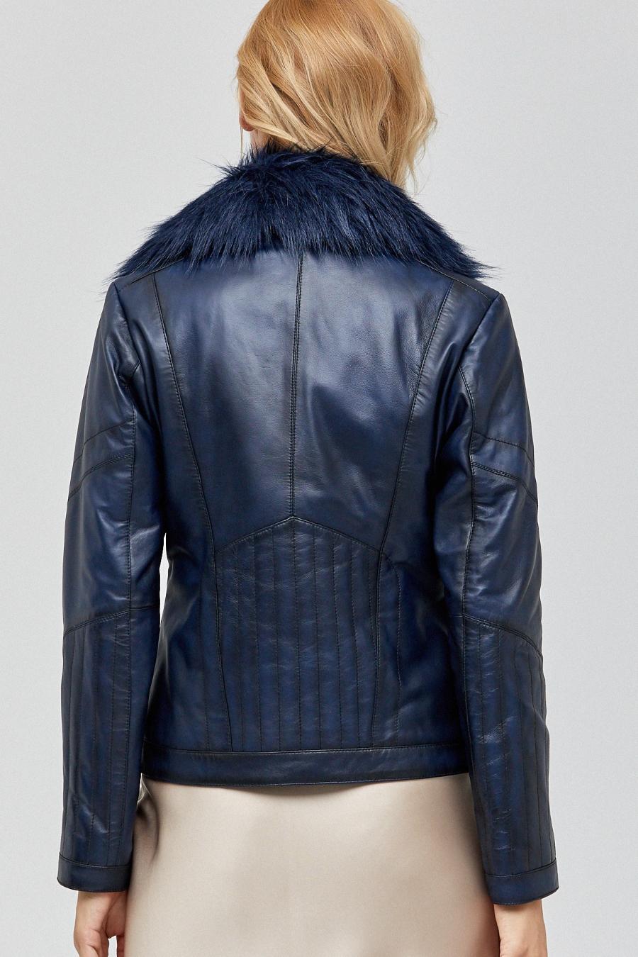 Isabella Dark Blue Leather Jacket With Fur Collar For Women