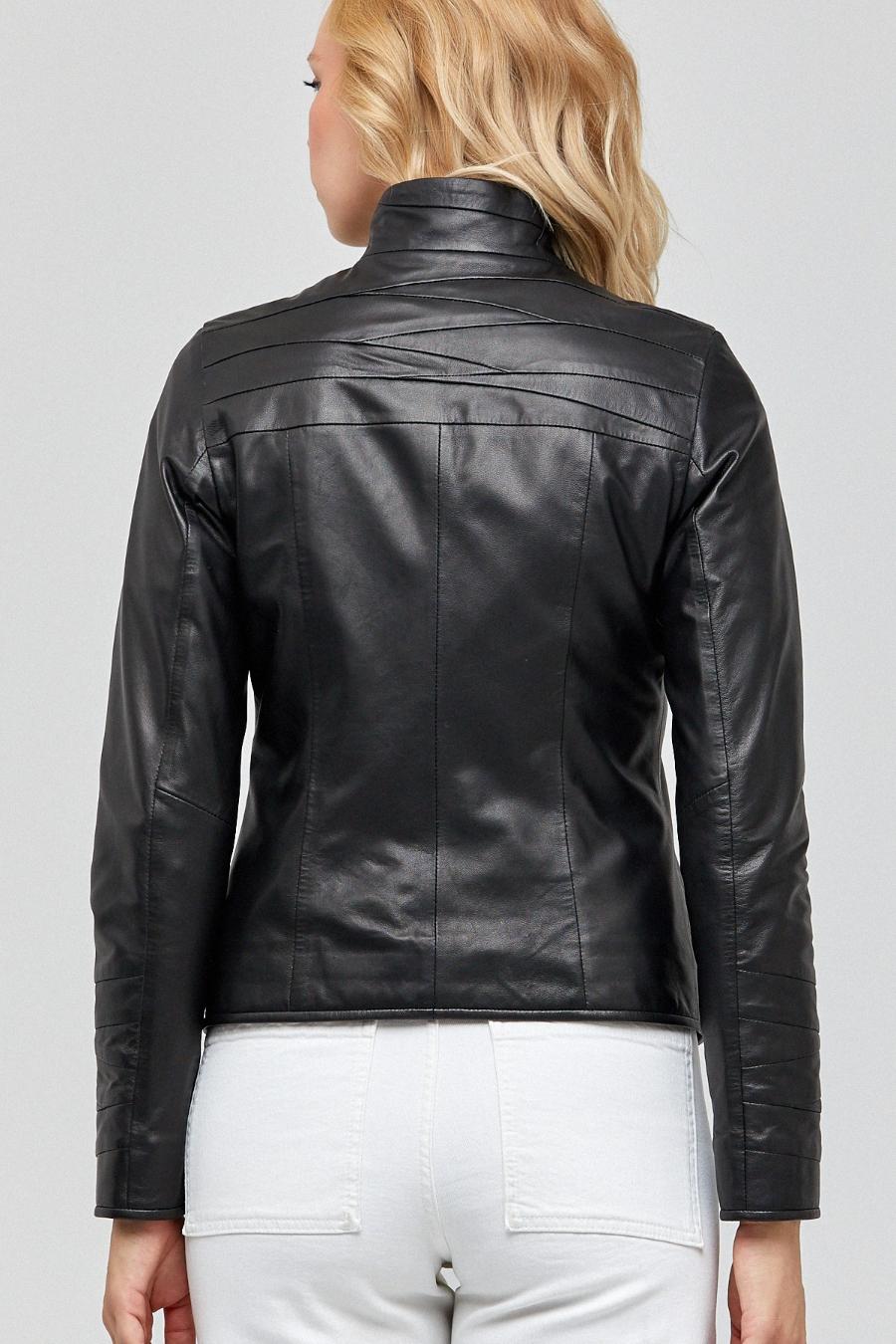 Diagonally Plated Black Leather Jacket For Women