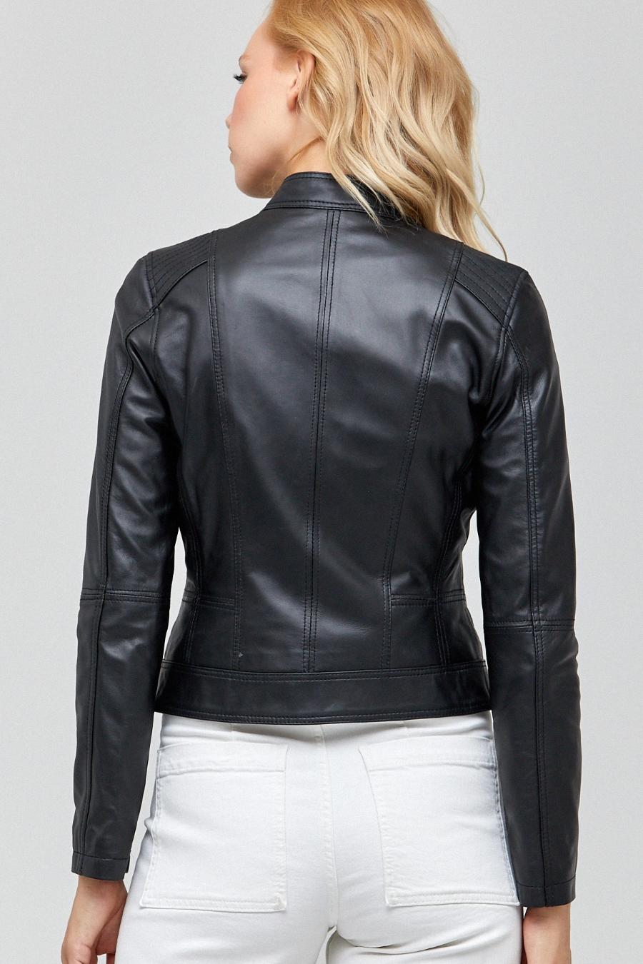 Street Style Motor Bike Black Leather Jacket For Women