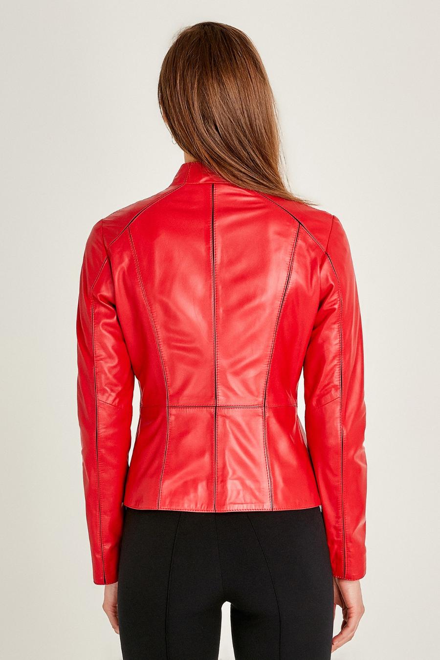 Cherry Red Leather Jacket For Women