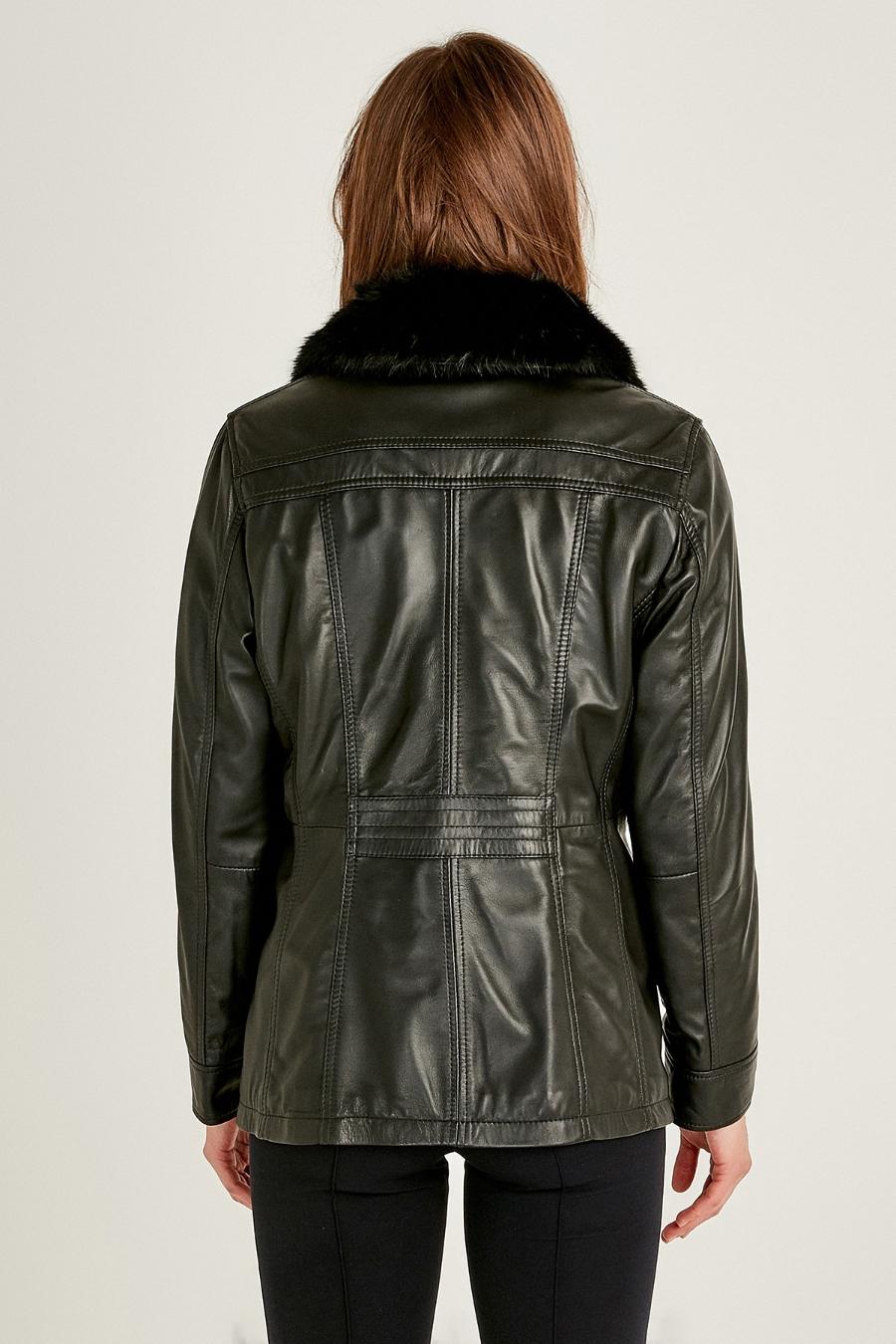 Rachel Black Fur Collar Women Leather Jacket