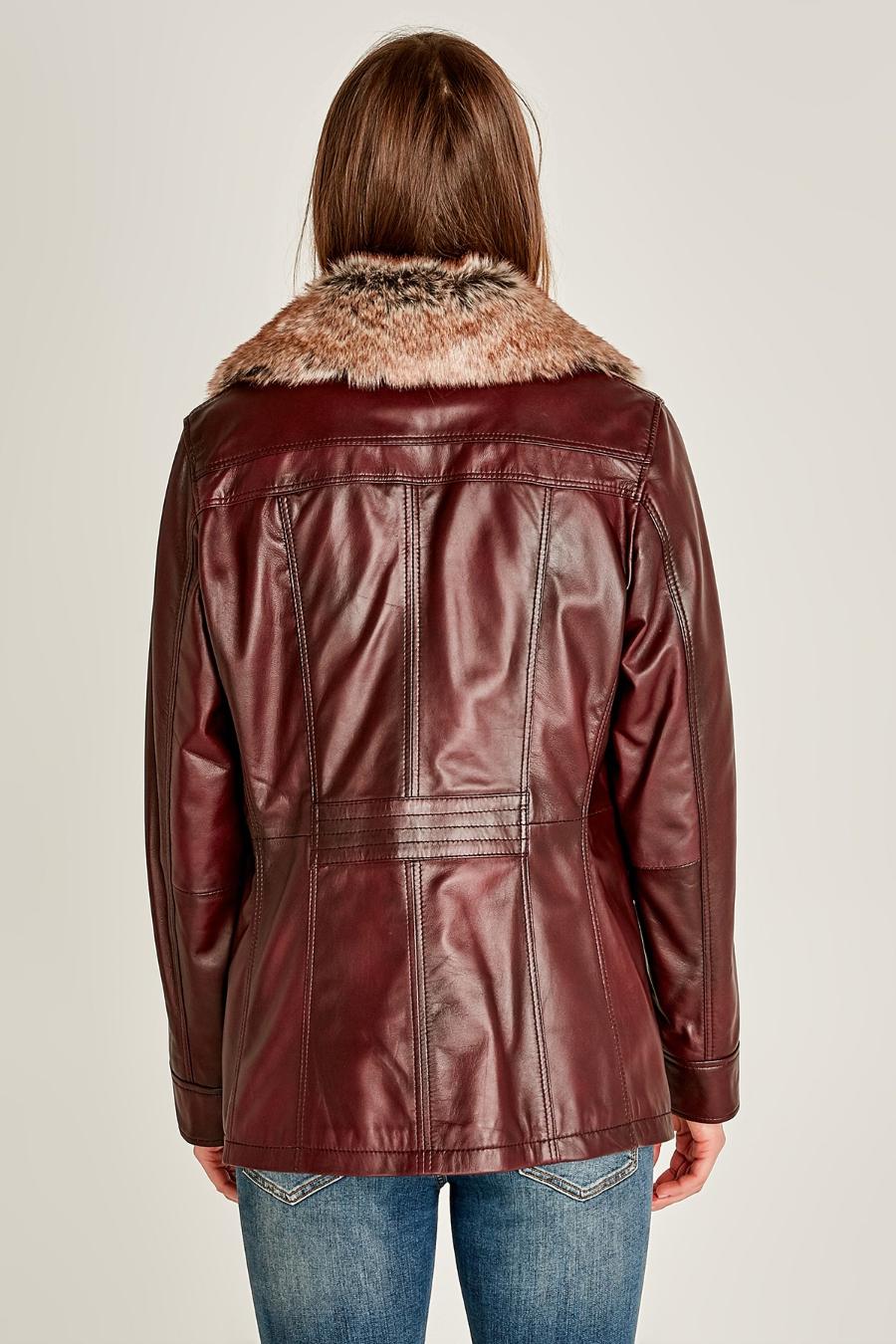 Emma Brown Leather Jacket For Women With Fur Collar