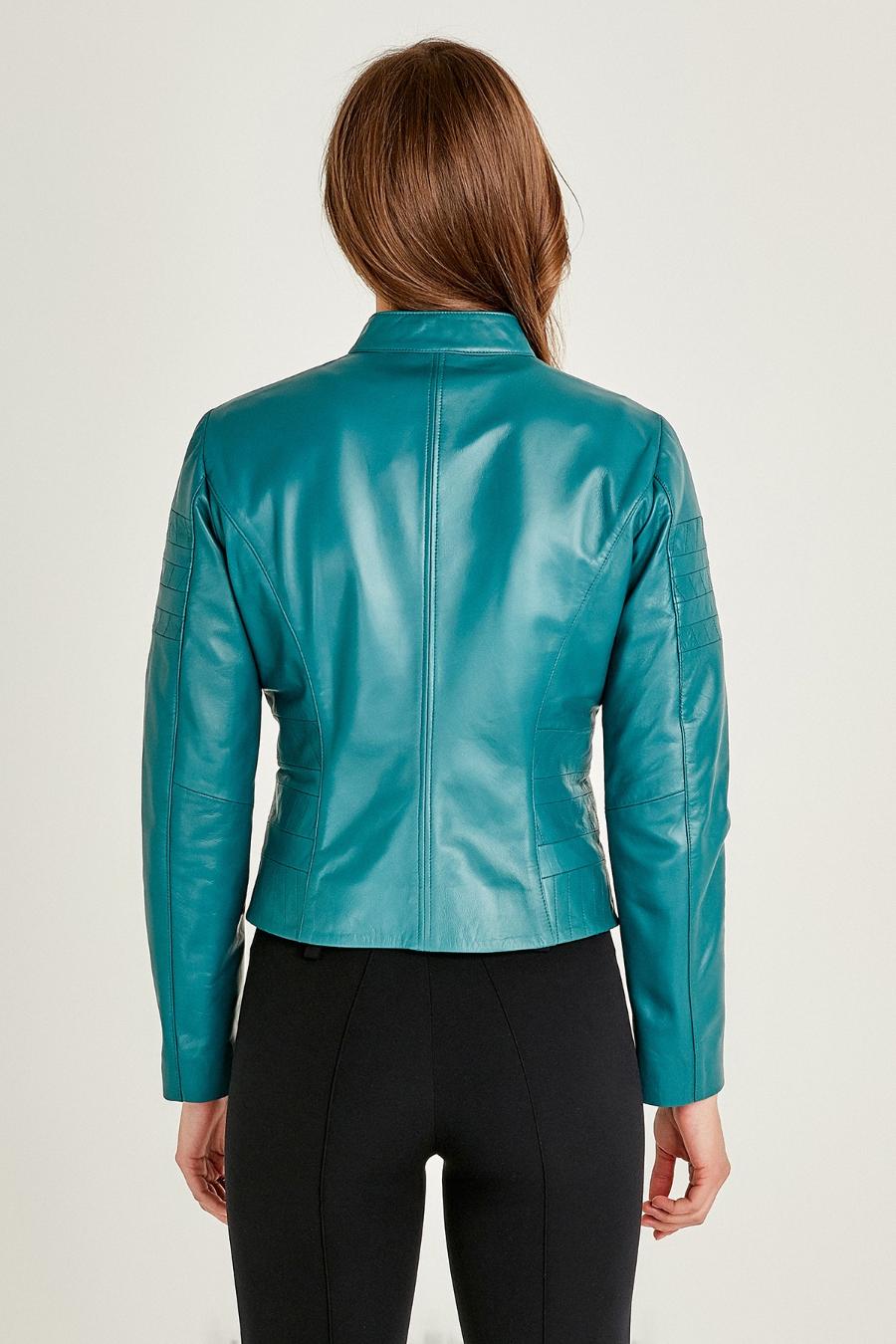 Azure Stylish Blue Leather Jacket For Women