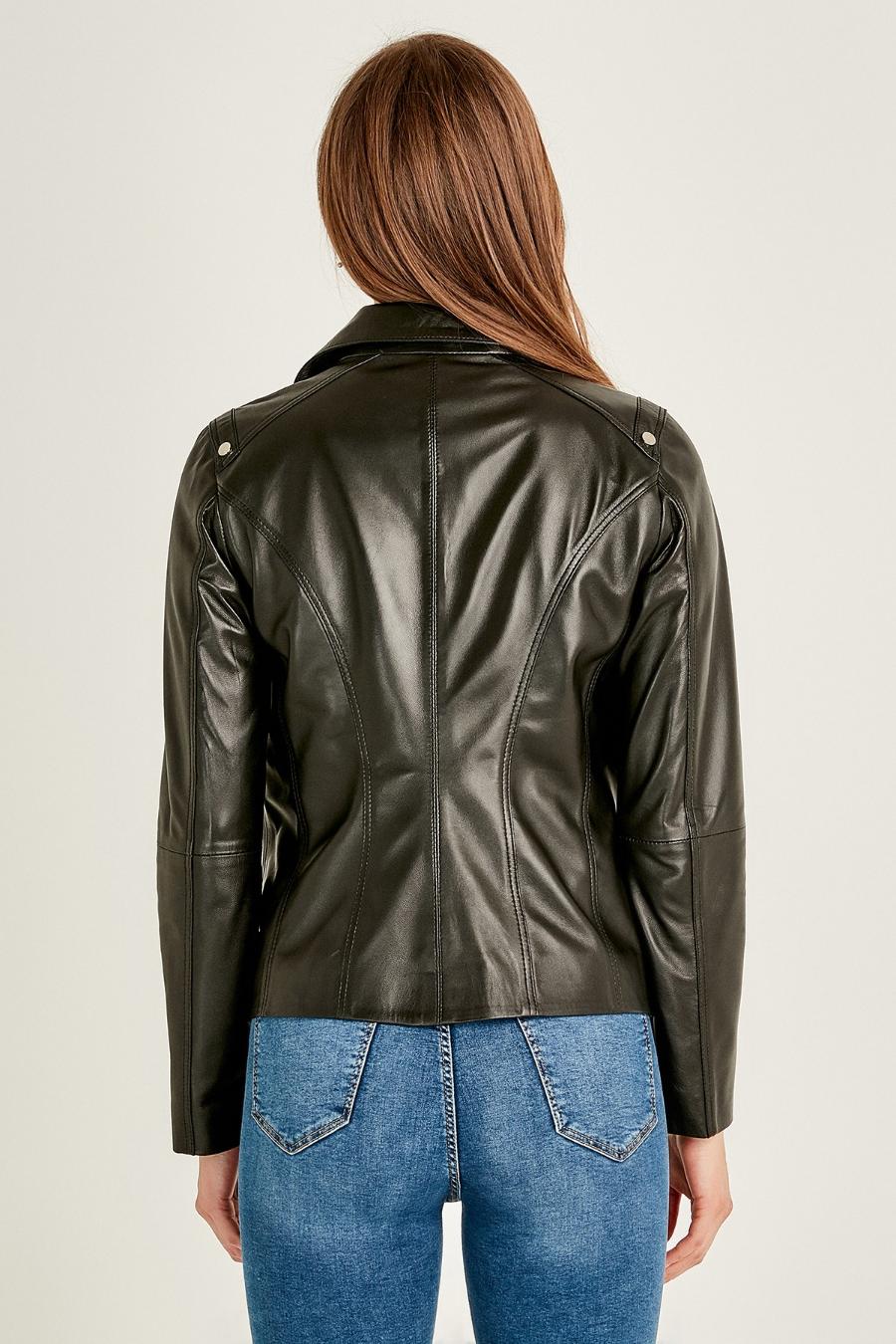 Patricia Stylish Collar Black Leather Jacket For Women