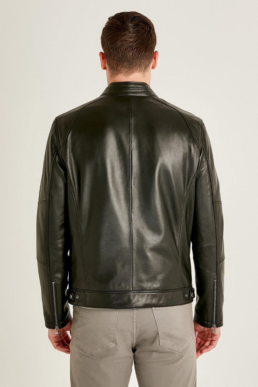 Classic Moto Black Stylish Leather Jacket For Men