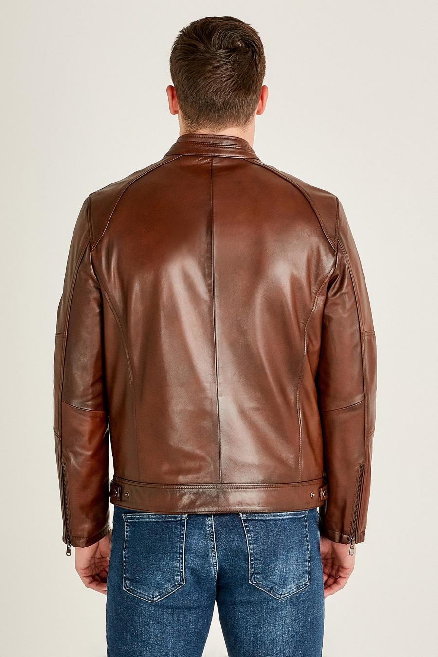 Classic Moto Brown Leather Jacket For Men