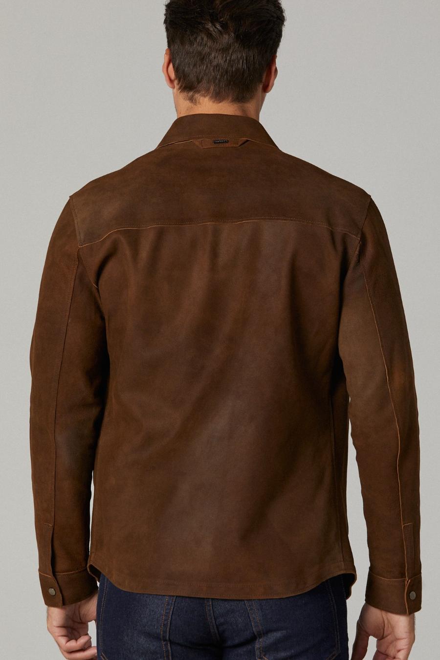Sepia Suede Dark Brown Leather Jacket For Men