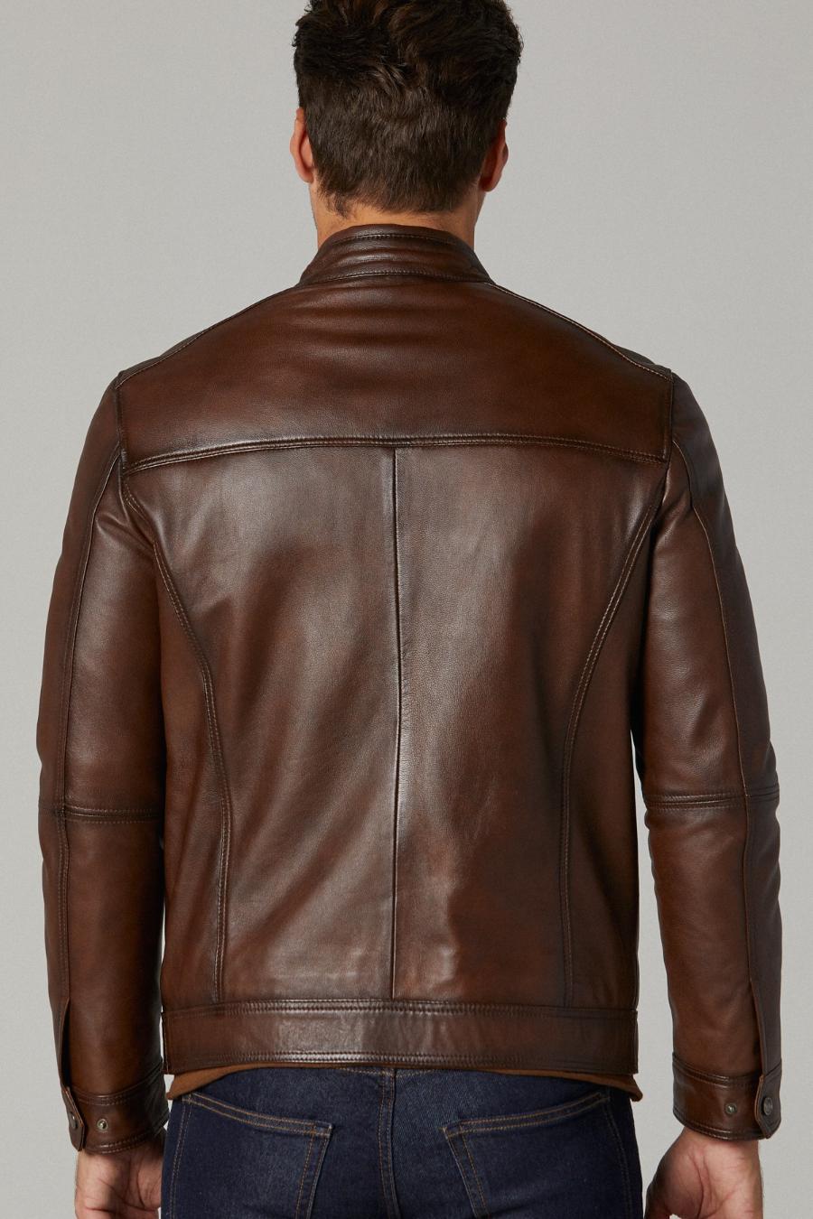 Tom Dark Brown Distressed Leather Jacket For Men