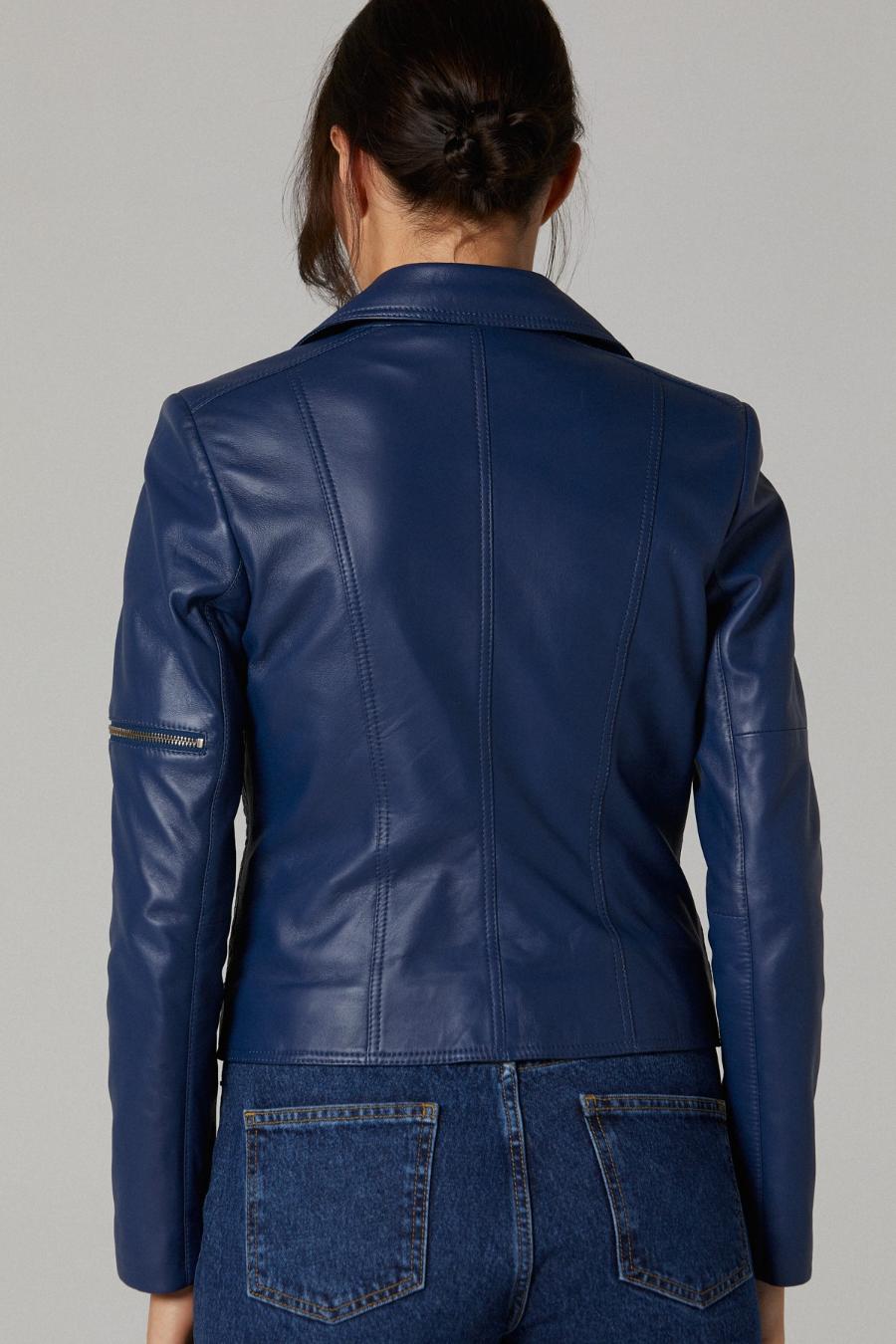 Evelyn Motor Bike Blue Leather Jacket For Women