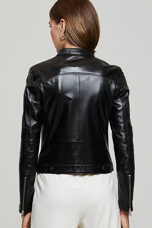 Ruby Black Cafe Racer Leather Jacket For Women