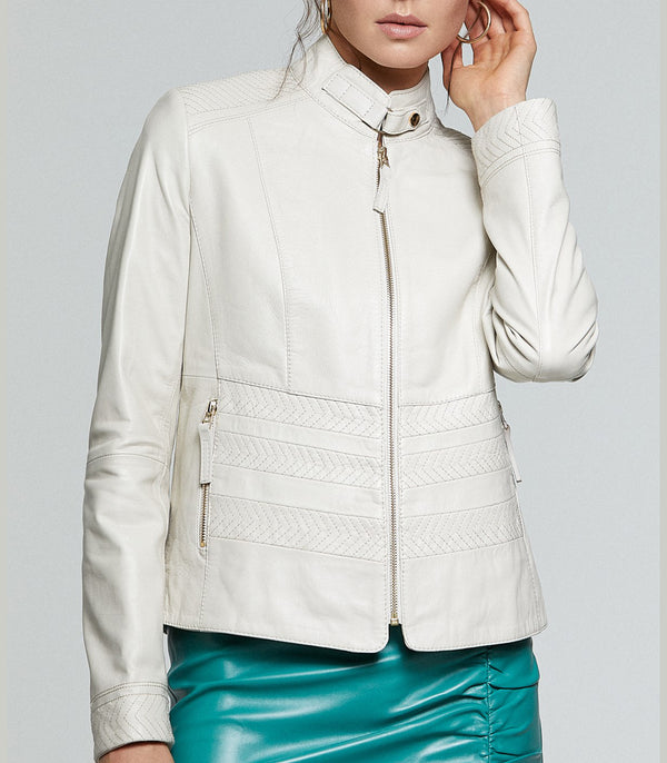 Angela White Leather Jacket For Women