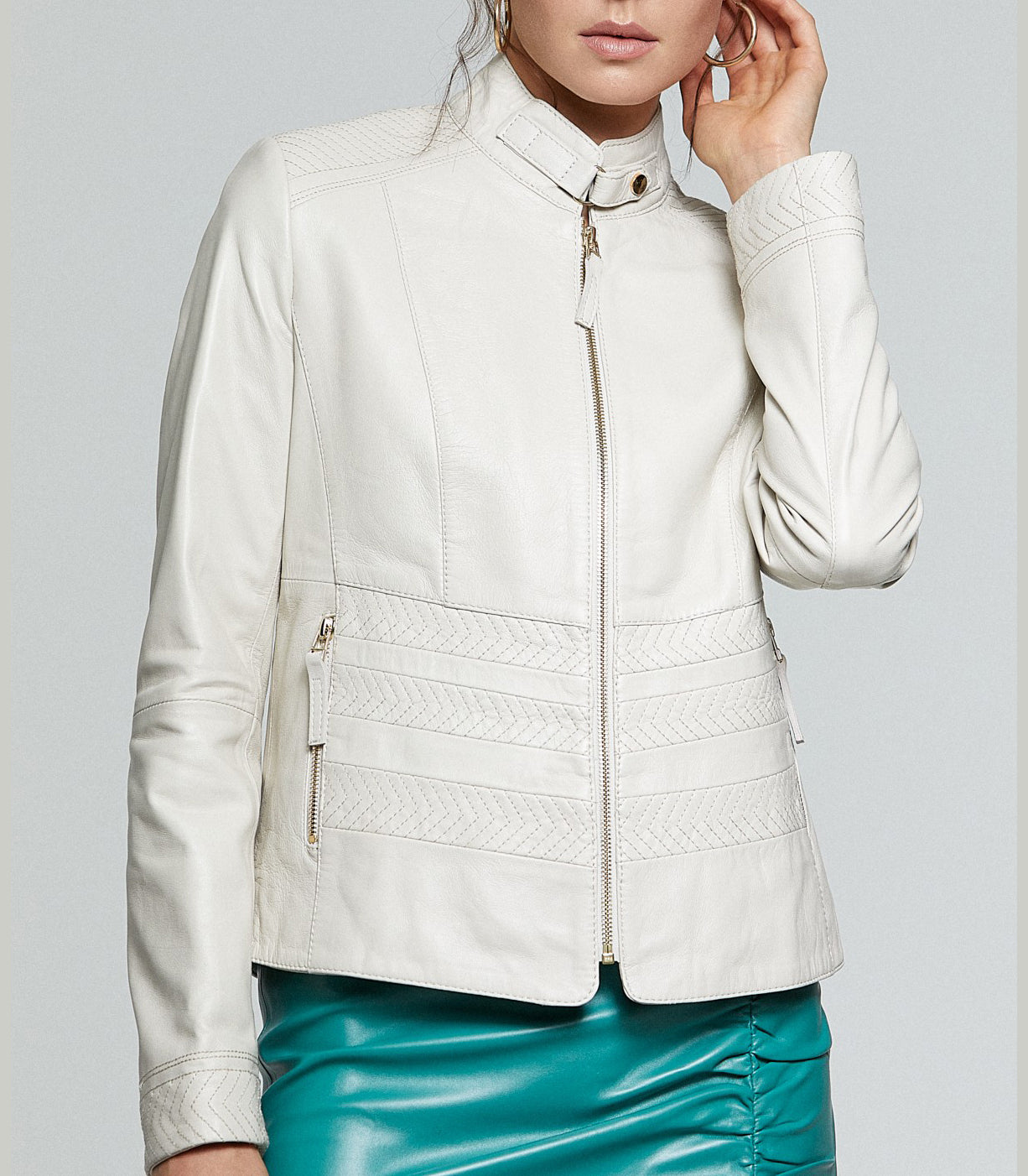 Angela White Leather Jacket For Women