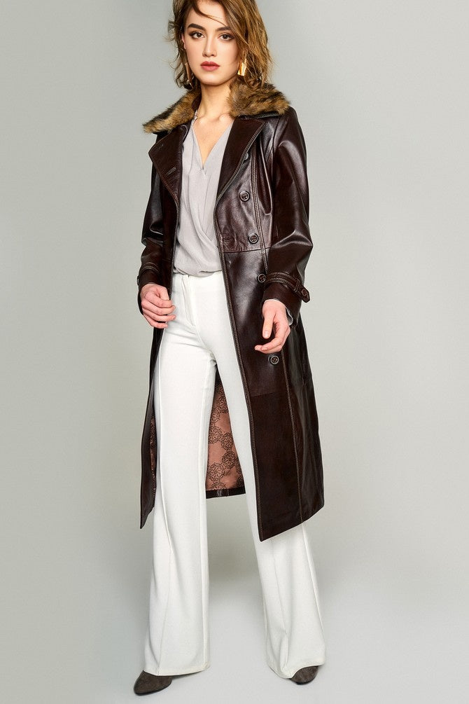 Brown Brenda Leather Coat For Women's